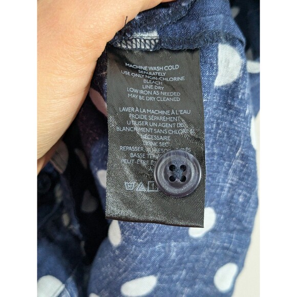 Maeve Navy Polka Dots Button Down 109% Linen Shirt Size Medium Beach Nautical - Picture 10 of 12